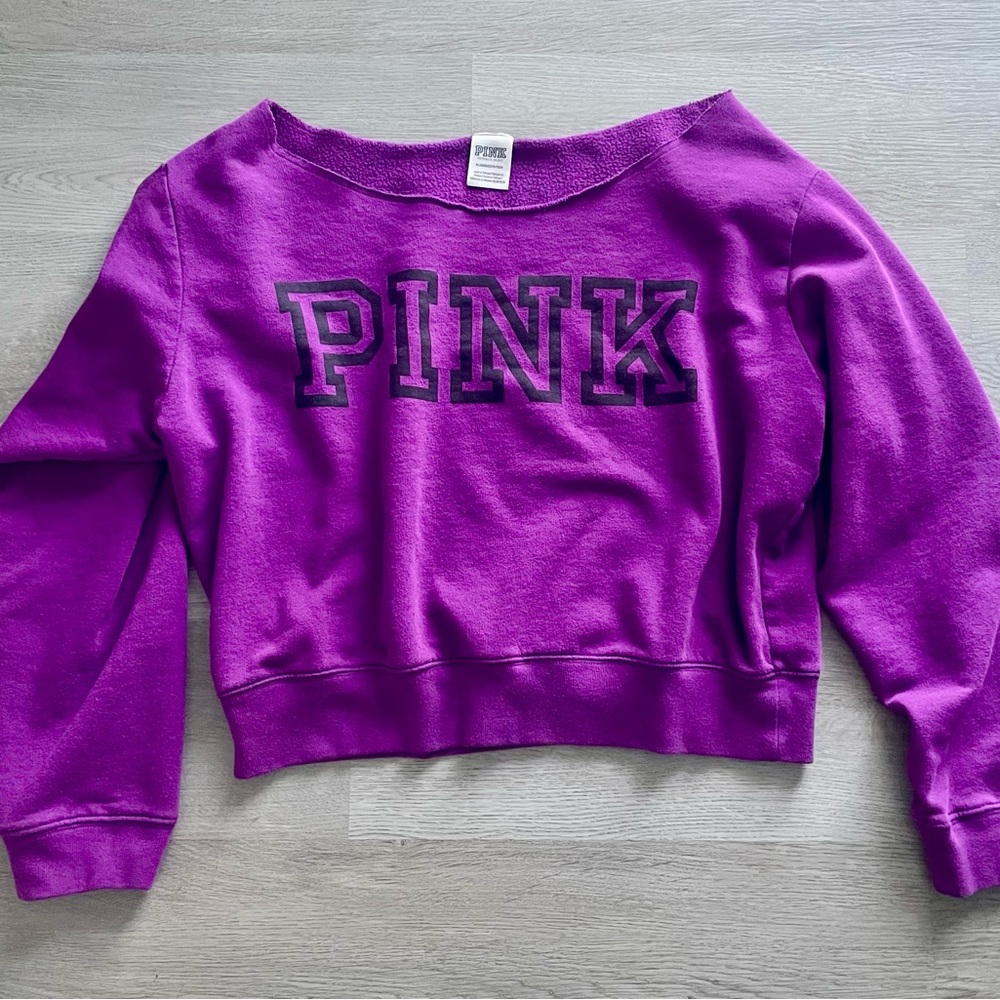 Ladies Victorias Secret Pink Off Shoulder Comfy Sweatshirt Purple Top XL